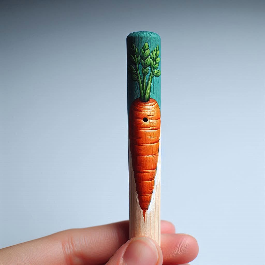 stick with a carrot painted on it to be used as a DIY garden marker