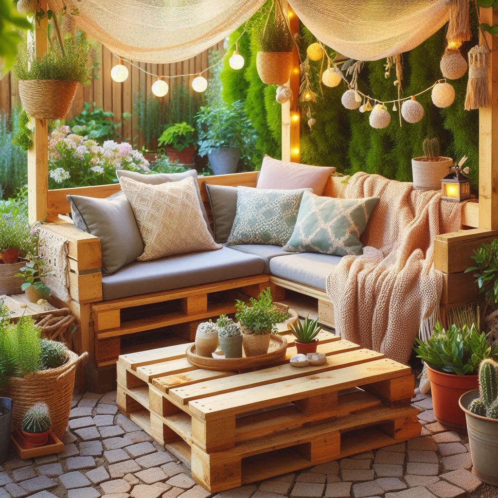a DIY Build simple bench from pallets in a Cozy Garden Seating Area