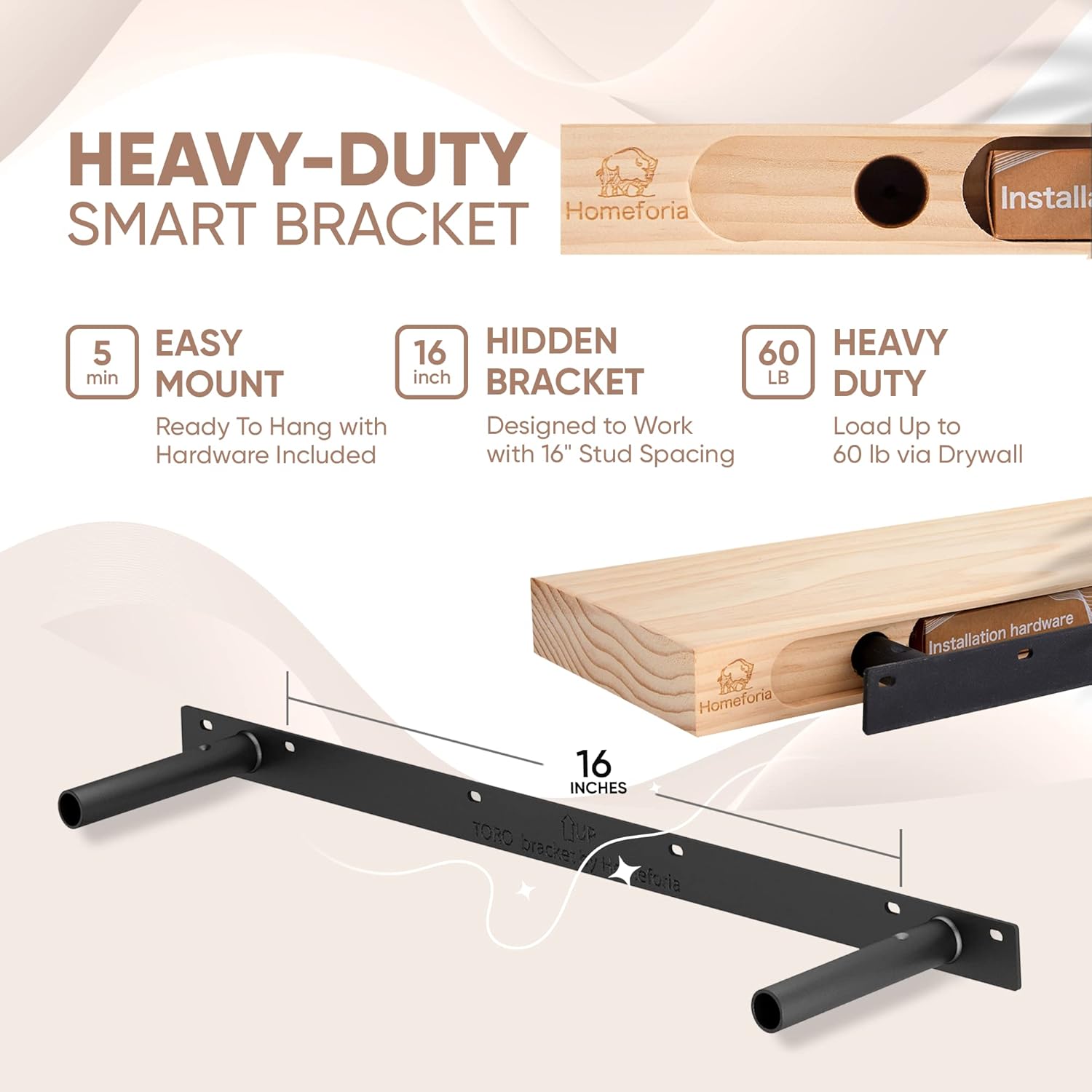Homeforia 24inch Walnut Floating Shelves For Wall, High End Solid Real Wood 24in Floating Shelf For Bathroom, Dark Brown 24 Inch Long Floating Shelves, Heavy Duty Bracket, 24 X 6.5 X 1.75 In, Set Of 2 - View #4