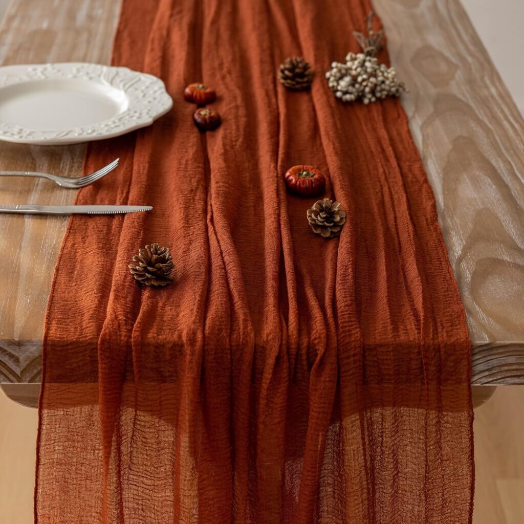Keketo Thanksgiving Fall Table Runner Cheesecloth Runner Terracotta Gauze