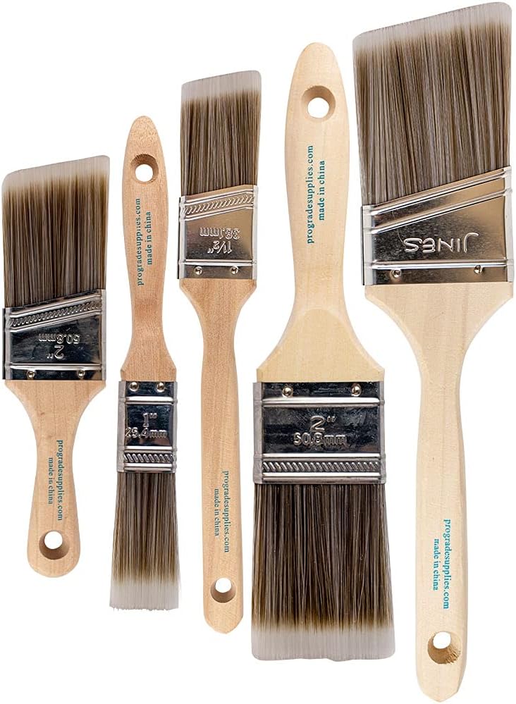Pro Grade- Paint Brushes - 5 Piece Flat and Angle, Paint Brush