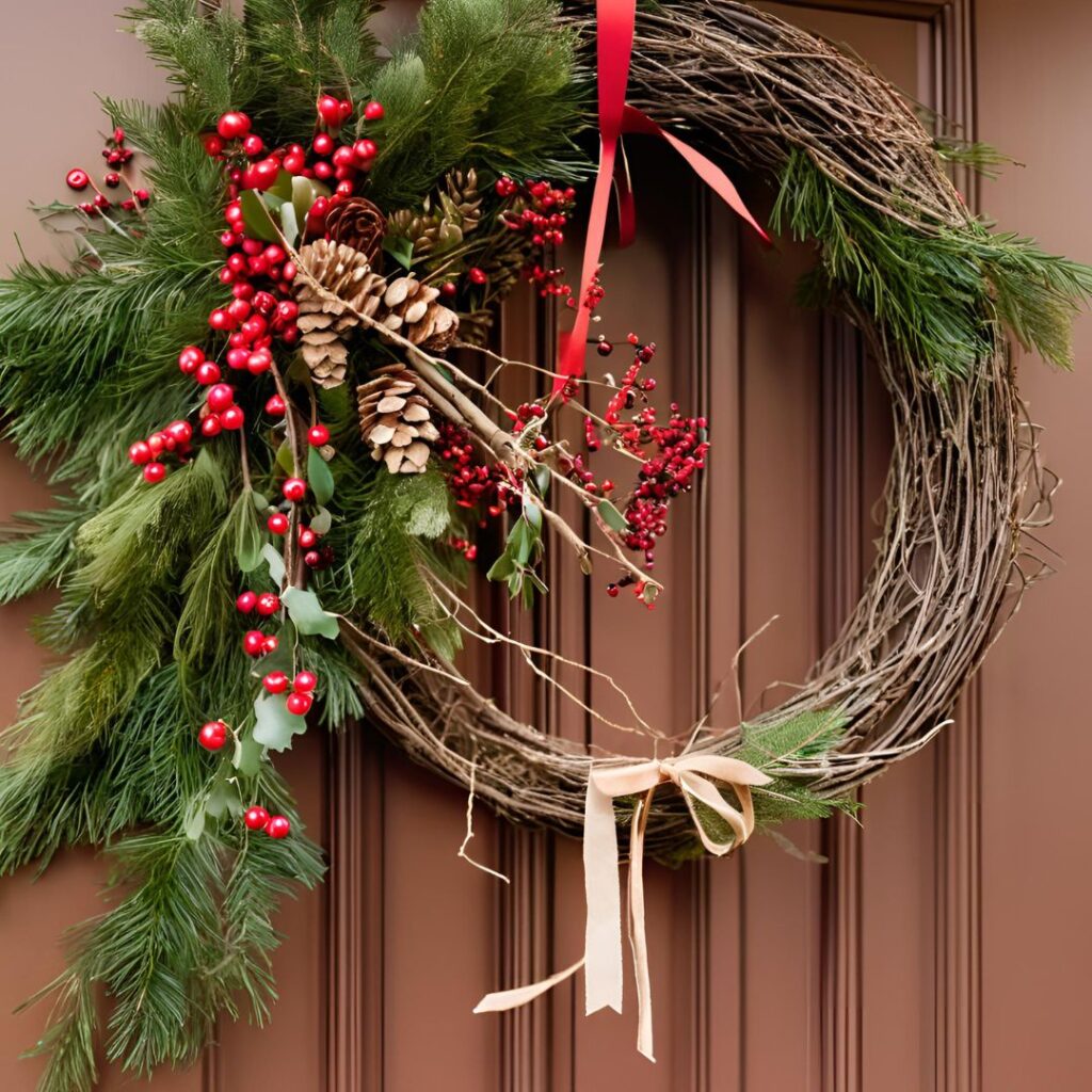 Holiday-Themed Door Hanging from Natural Elements