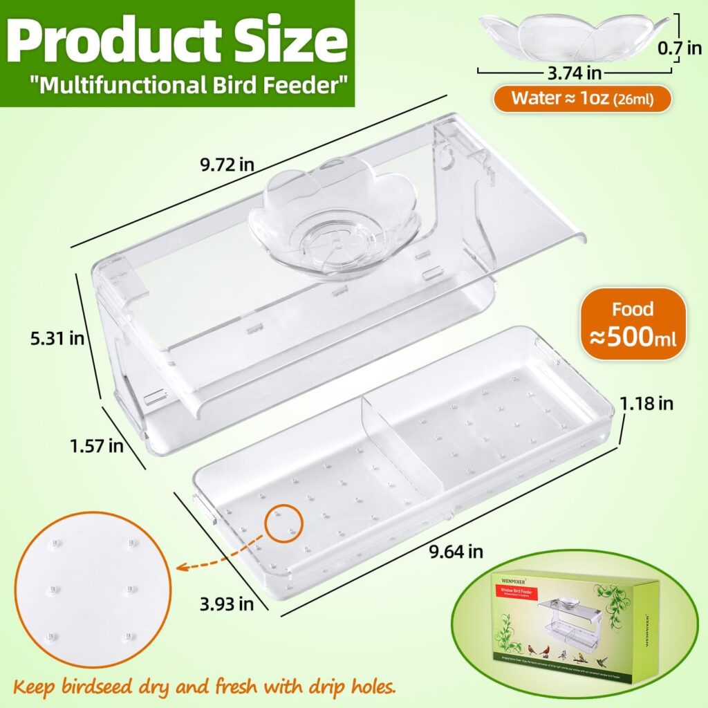 WENMIXER Window Bird Feeder size