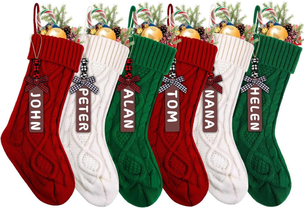 XIMISHOP 6PACK Christmas Stockings,18Inches Large Cable Knitted Stocking Personalized